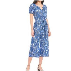 Michael Kors Jumpsuit Pants L Large Colorful Wide Leg Blue White Paisley $135